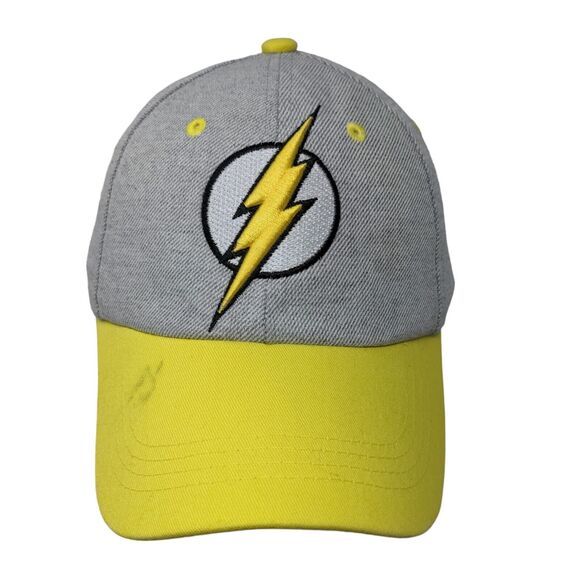 Six Flag Men's Strapback Hat Gray Yellow Embroidered The Flash Lightning Logo - Picture 1 of 11